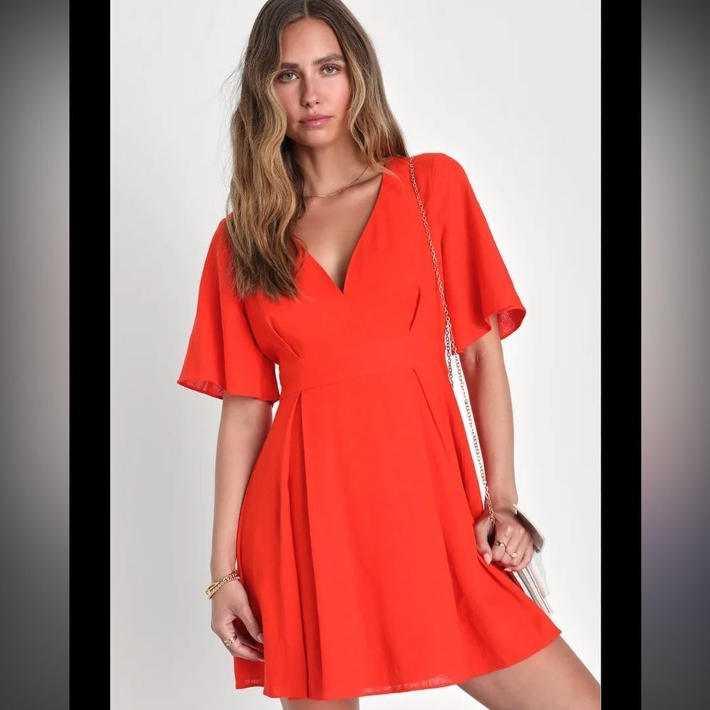 Lulus Red Orange Mini Dress with Pockets